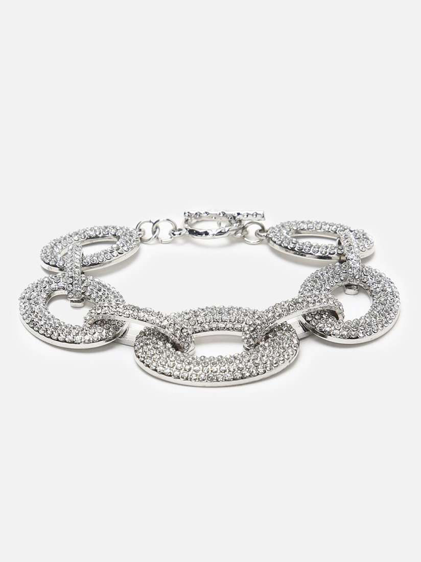 Buy FOREVER 21 Silver Toned Stone Studded Silver Link Bracelet Bracelet for Women 24111938 Myntra
