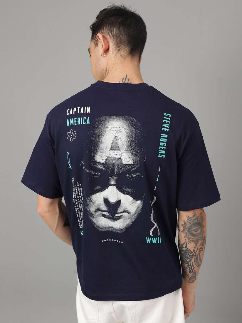 Buy Free Authority Oversized Captain America Front and Back Printed Round Neck T shirt Tshirts for Men 24112110 Myntra