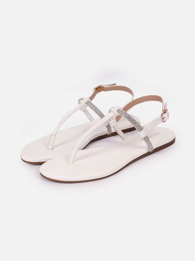 White t strap flats top