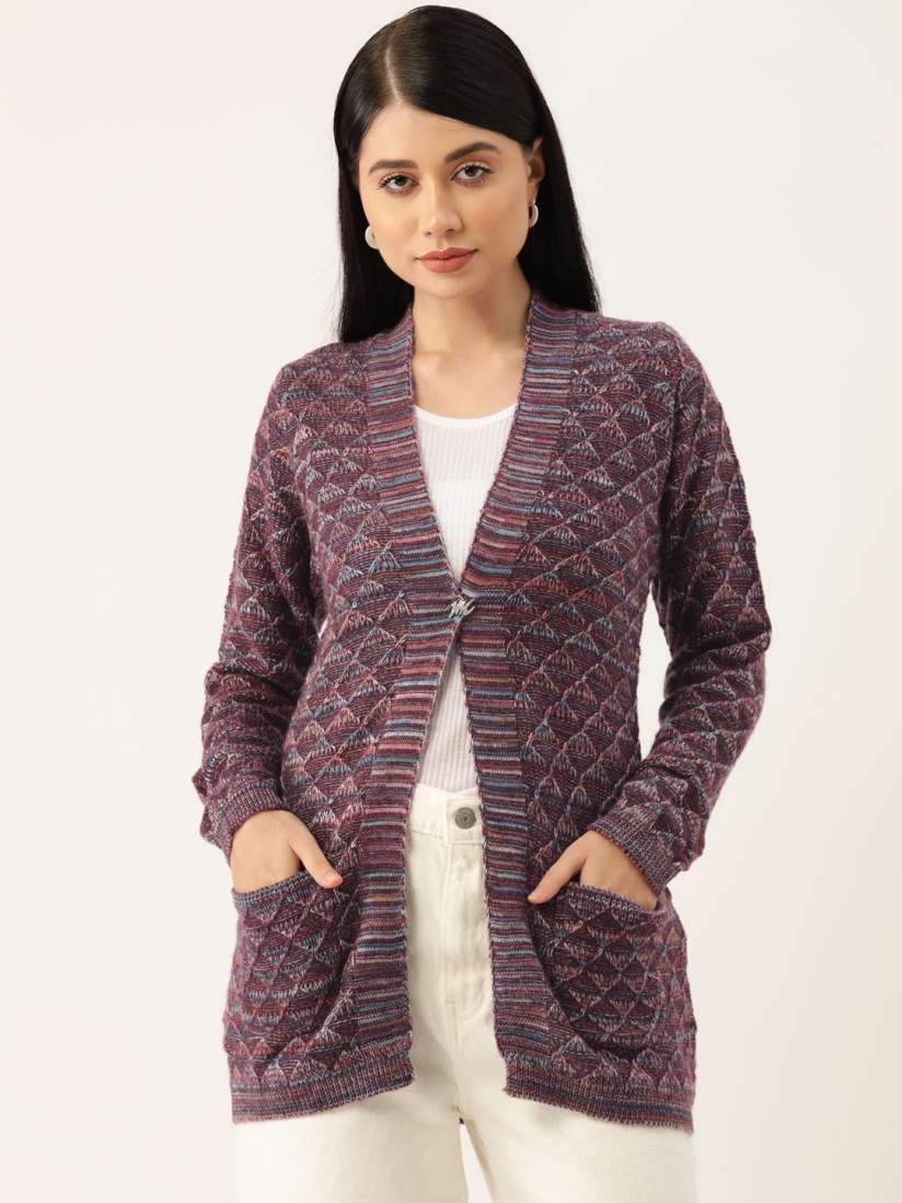 Buy Monte Carlo Women Multicoloured Purple Woollen Cardigan Sweaters for Women 24115876 Myntra
