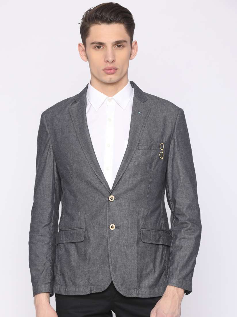 Buy Park Avenue Men Grey Slim Fit Single Breasted Casual Blazer Blazers for Men 2411793 Myntra
