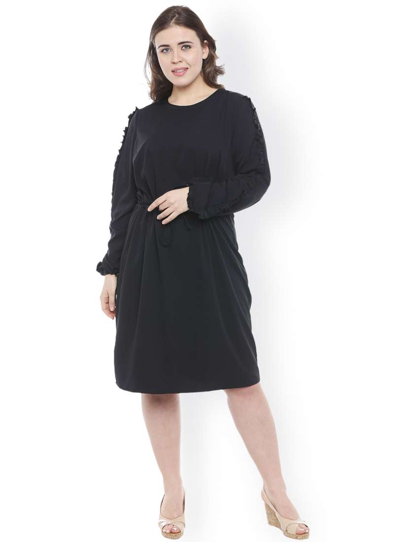 Buy JUNAROSE Plus Size Women Black Solid A Line Dress Dresses for Women 2411839 Myntra