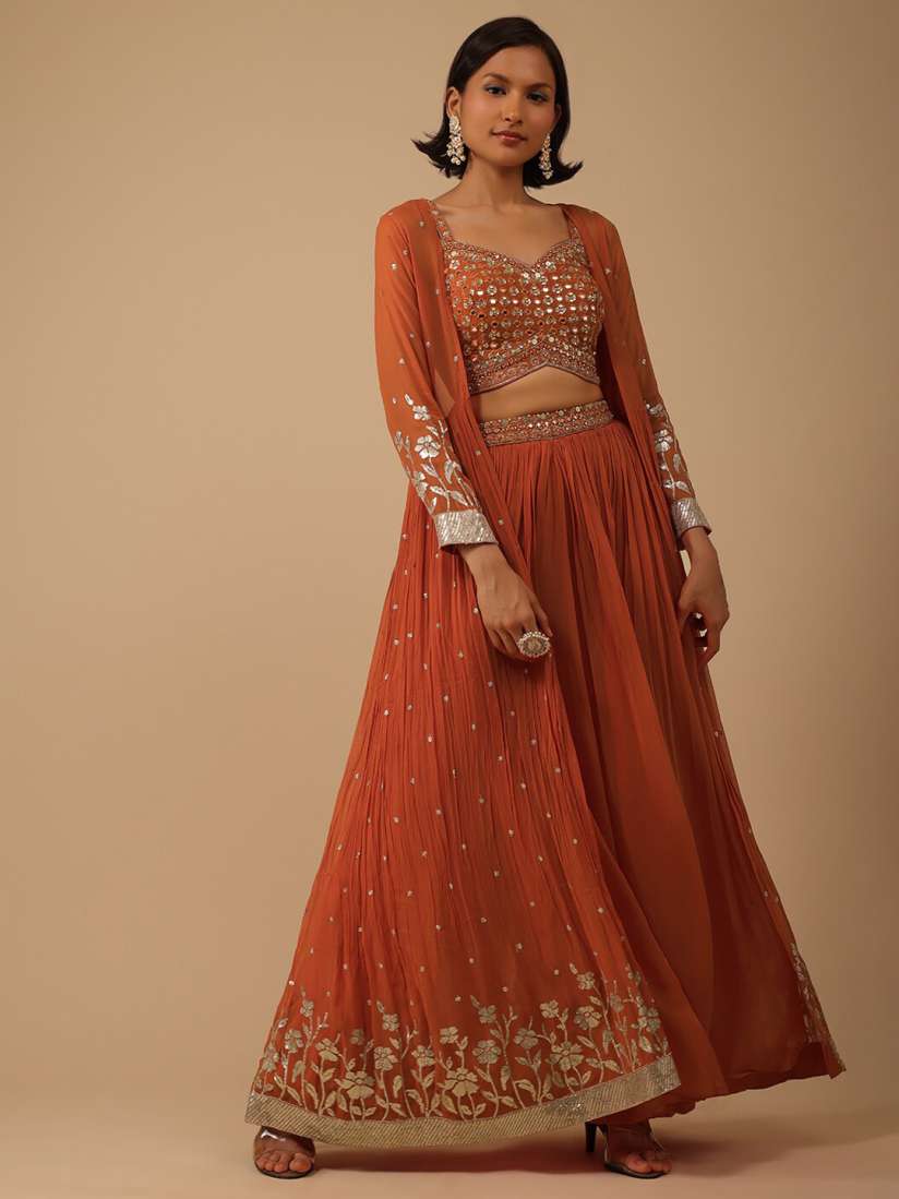 Buy KALKI Fashion Embellished Mirror Work Crop Top Skirt With Shrug Co Ords for Women 24119960 Myntra