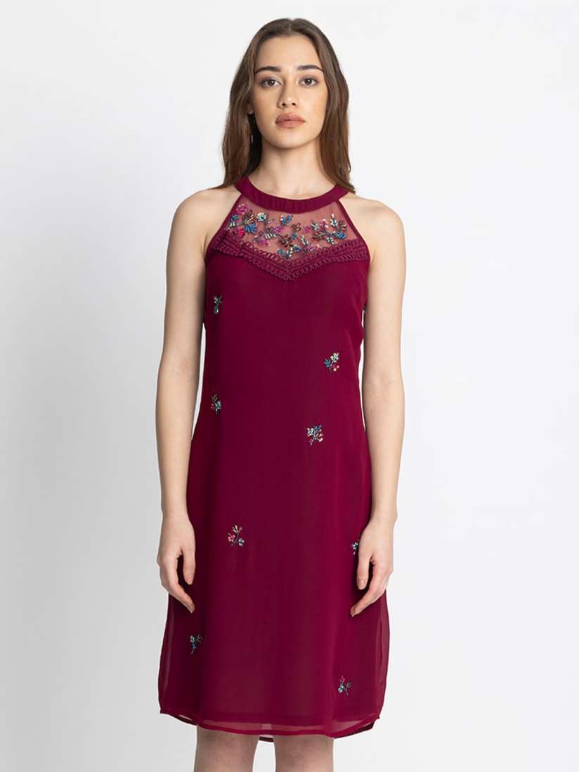 Buy SHAYE Embellished Georgette A Line Dress Dresses for Women 24126054 Myntra