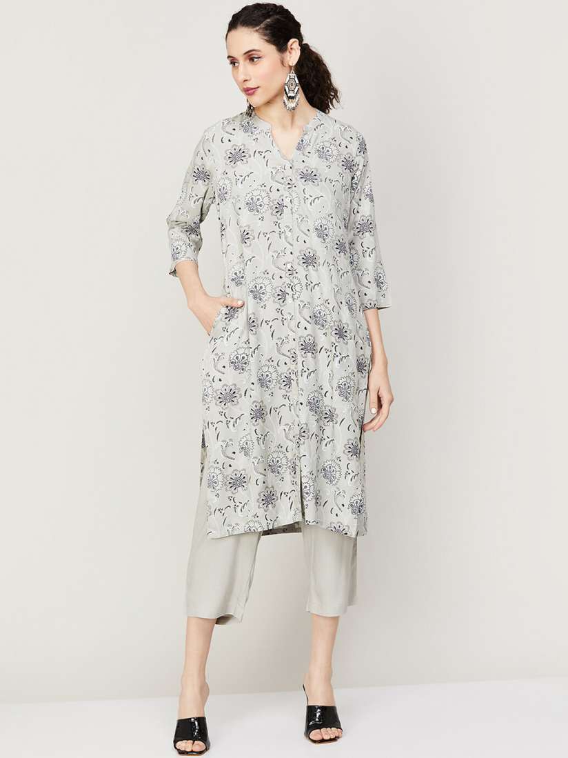 Melange floral print straight kurta shop