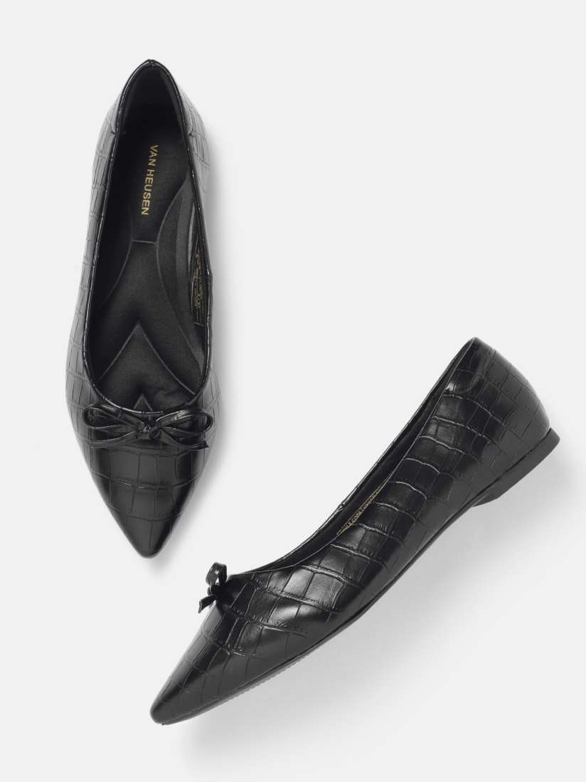 Buy Van Heusen Woman Croc Textured Ballerinas With Bow Detail Flats for Women 24147488 Myntra