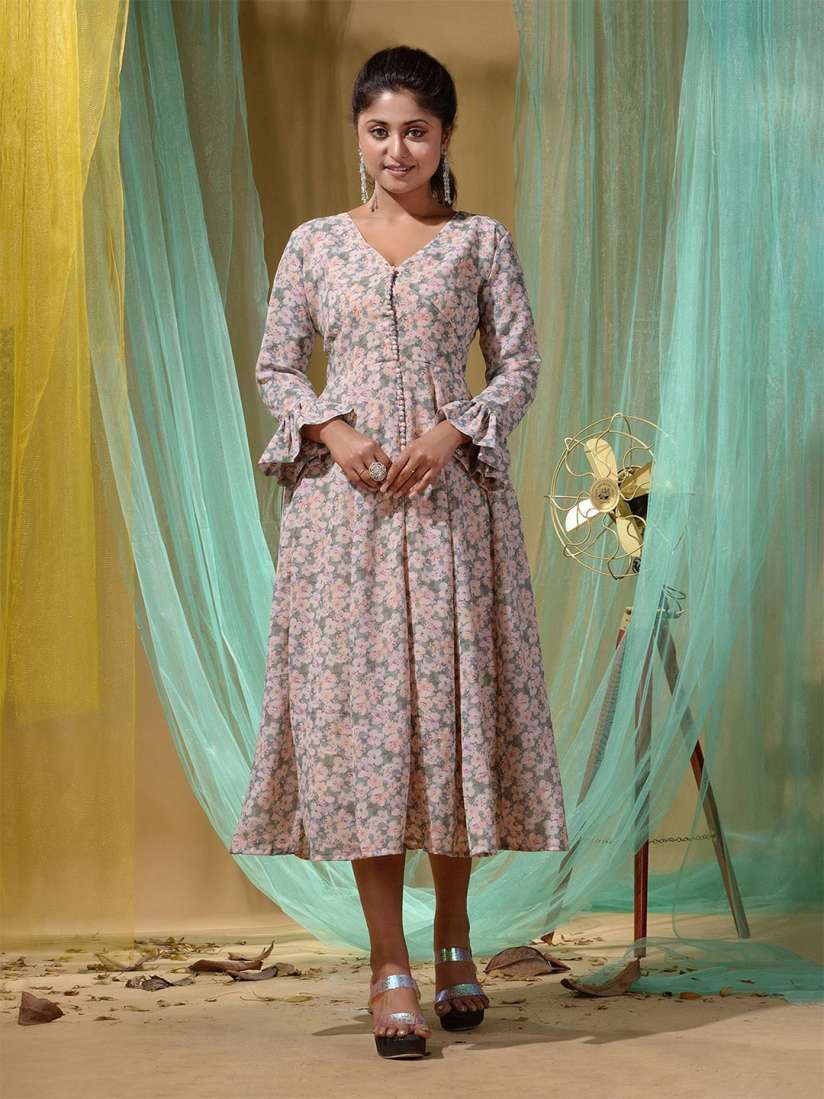 kurta palazzo floral cotton shrugs online Buy Disli Floral Print Georgette Fit Flare Ethnic Dress Ethnic