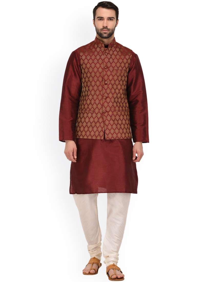 Buy TAG 7 Men Maroon White Kurta Pyjama with Jacket Kurta Sets for Men 2415328 Myntra