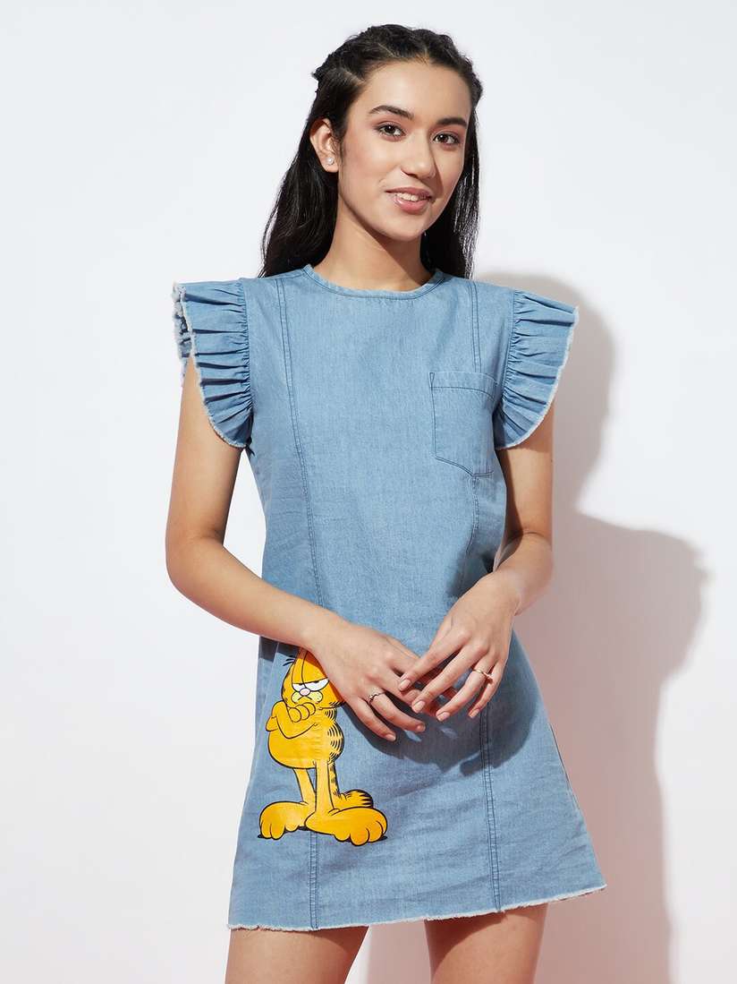 Buy SPUNKIES Garfield Printed Flutter Sleeve Cotton A-Line Mini 