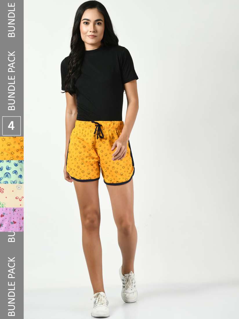 Buy BAESD Women Pack of 4 Printed High Rise Regular Fit Regular Cotton Shorts Shorts for Women 24164938 Myntra