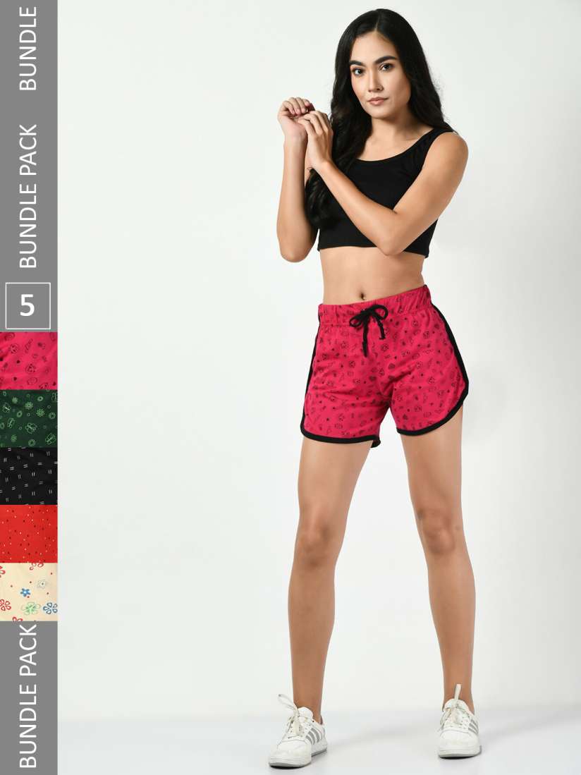 Buy BAESD Women Pack Of 5 Printed High Rise Pure Cotton Hot Pants Shorts for Women 24165318 Myntra