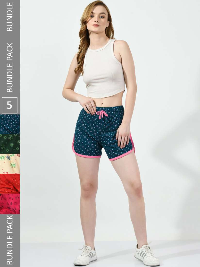 Buy BAESD Women Pack Of 5 Printed High Rise Pure Cotton Hot Pants Shorts for Women 24166768 Myntra