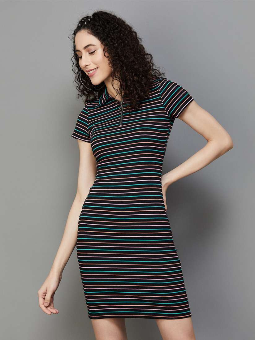 Buy Ginger by Lifestyle Striped Shirt Collar T shirt Dress Dresses for Women 24170952 Myntra