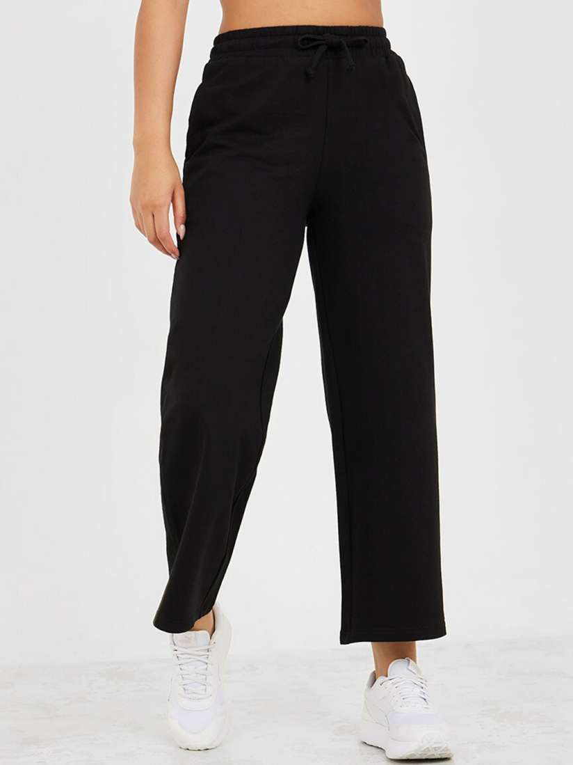 Buy Styli Women Cotton Relaxed Fit Wide Leg Track Pants Track Pants for Women 24180754 Myntra