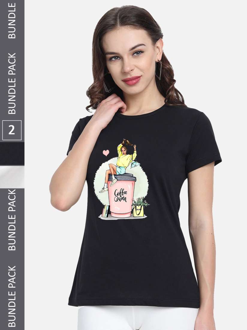 Buy CHOZI Pack Of 2 Printed Cotton Casual T shirts Tshirts for Women 24182882 Myntra