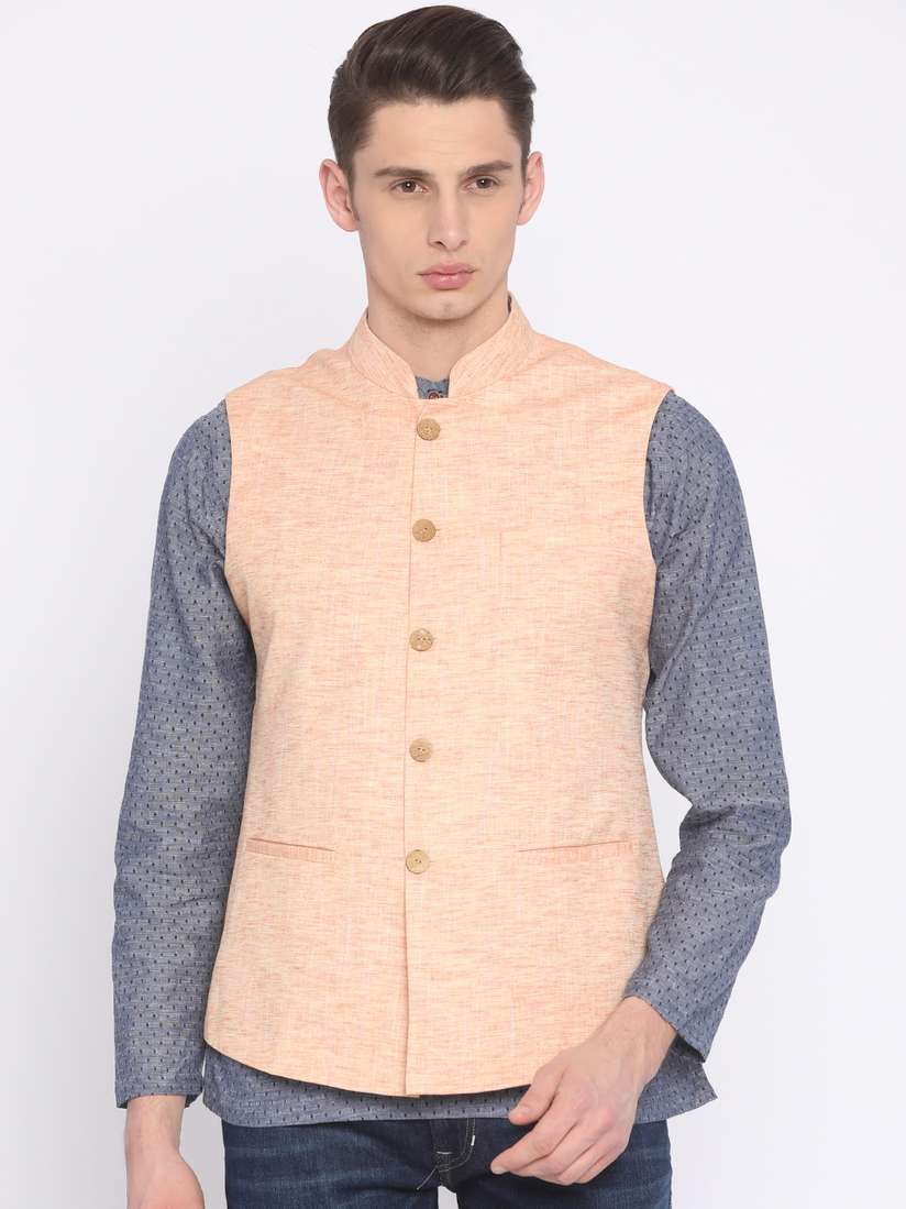 Buy ethnix by Raymond Orange Linen Nehru Jacket Nehru Jackets