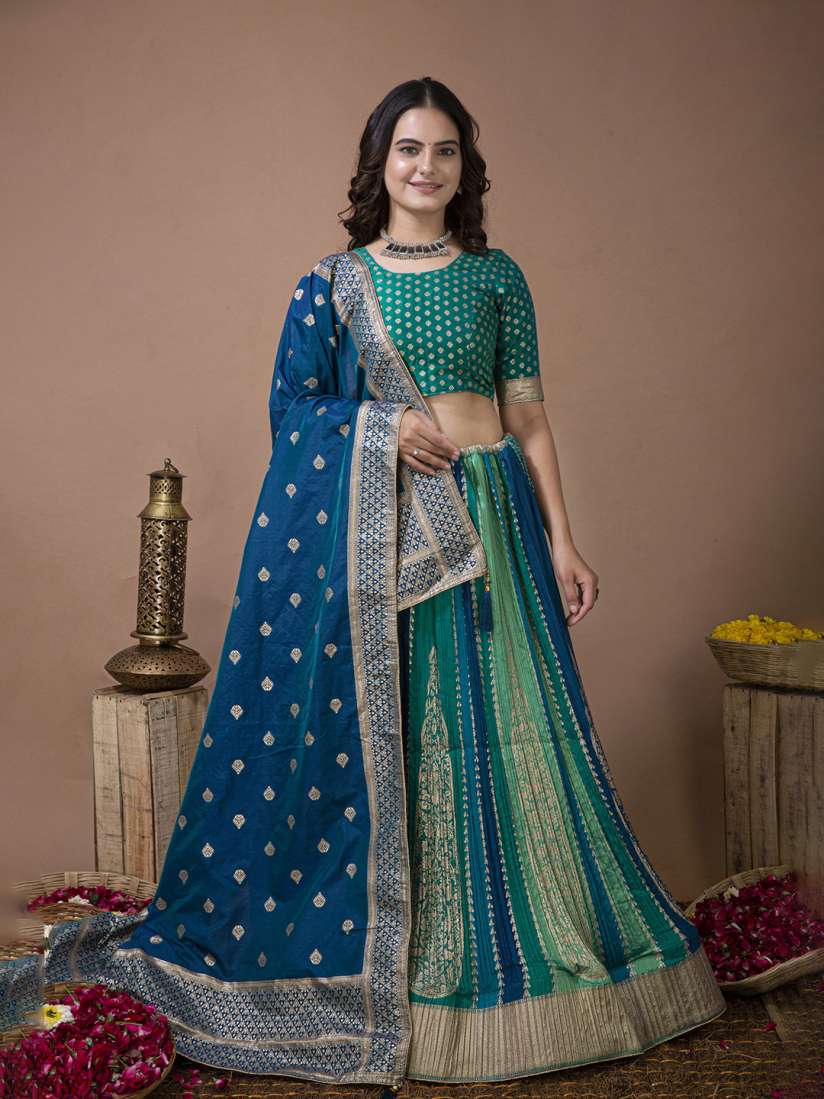 Buy elora Ethnic Woven Design Silk Semi Stitched Lehenga Unstitched Blouse With Dupatta Lehenga Choli for Women 24192884 Myntra