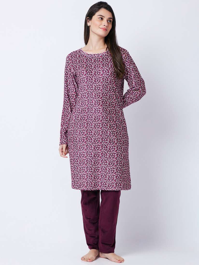 Buy XIN Women Burgundy White Printed Night suit Night suits for Women 24198222 Myntra