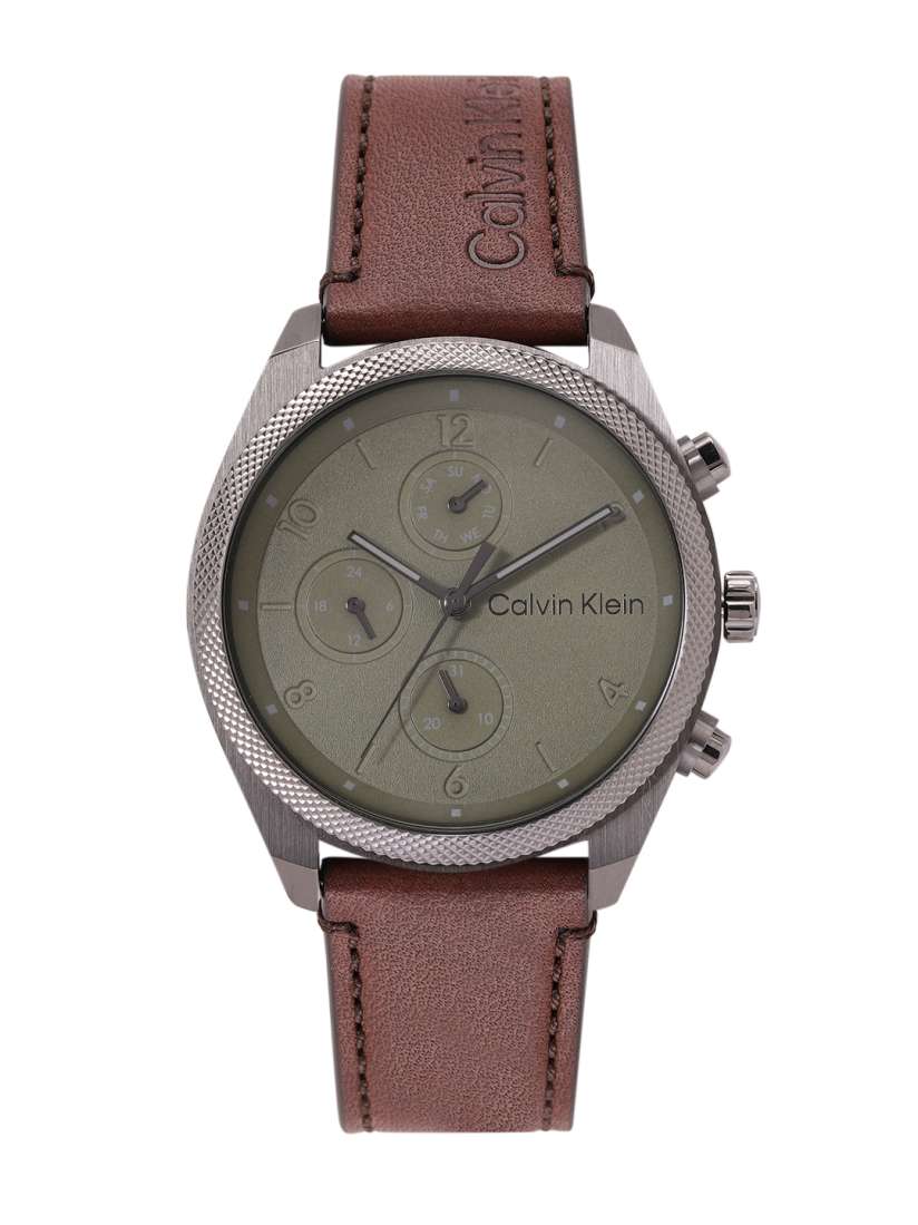 Buy Calvin Klein Men Impact Leather Analogue Watch 25200363 Green Watches for Men 24206850 Myntra