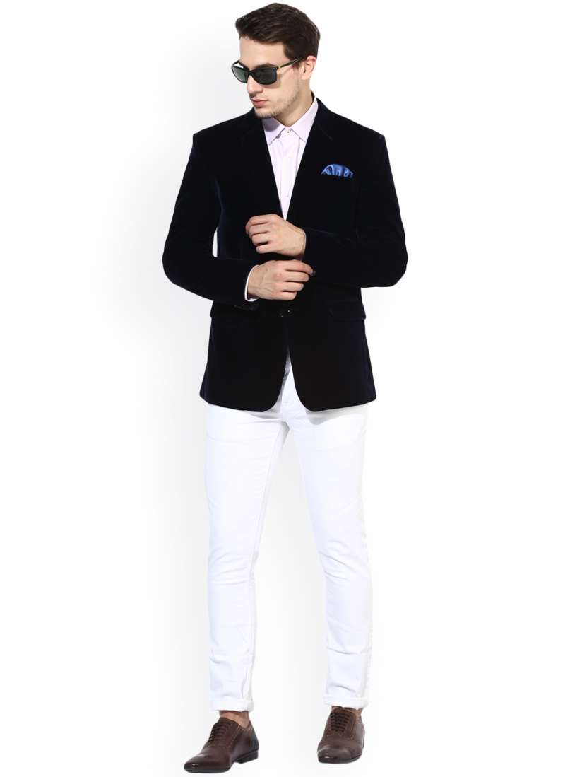 Buy Hangup Navy Blue Velvet Single Breasted Party Blazer Blazers for Men 2420757 Myntra