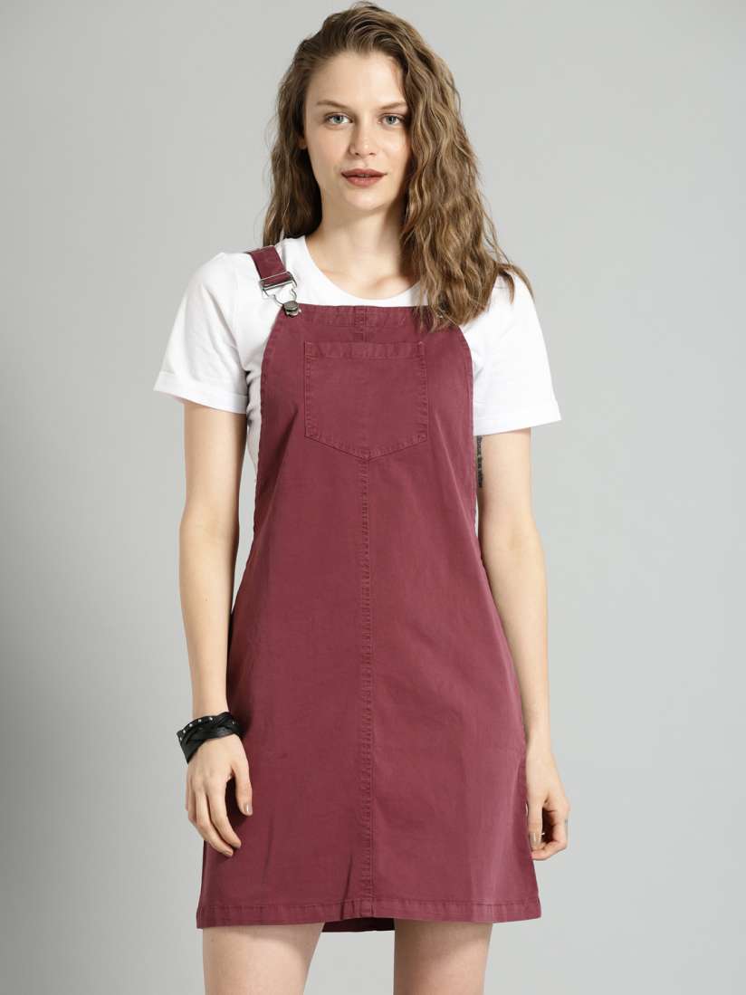 Buy Roadster Women Burgundy Solid Pinafore Dress Dresses for Women 2420951 Myntra