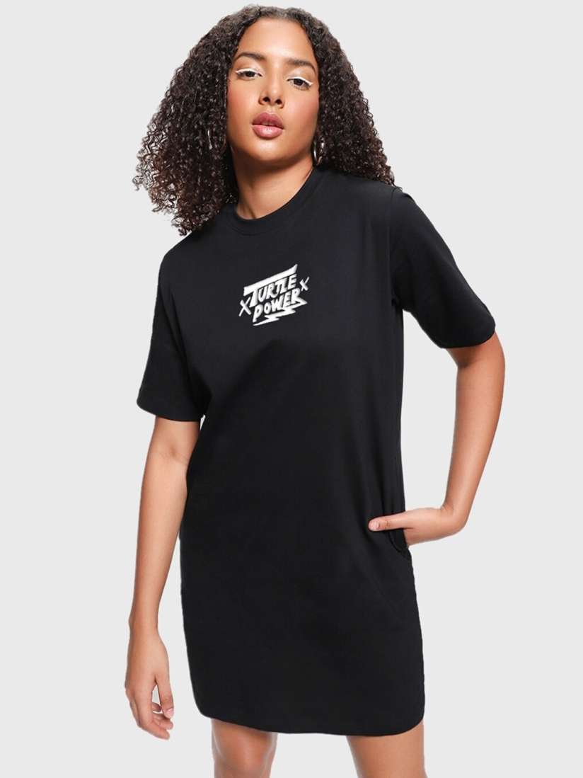 Buy Bewakoof Black White Typographic Printed Pure Cotton T shirt Dress Dresses for Women 24210006 Myntra
