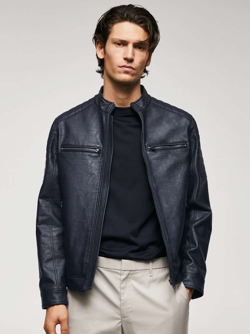 Mango mens leather jacket deals