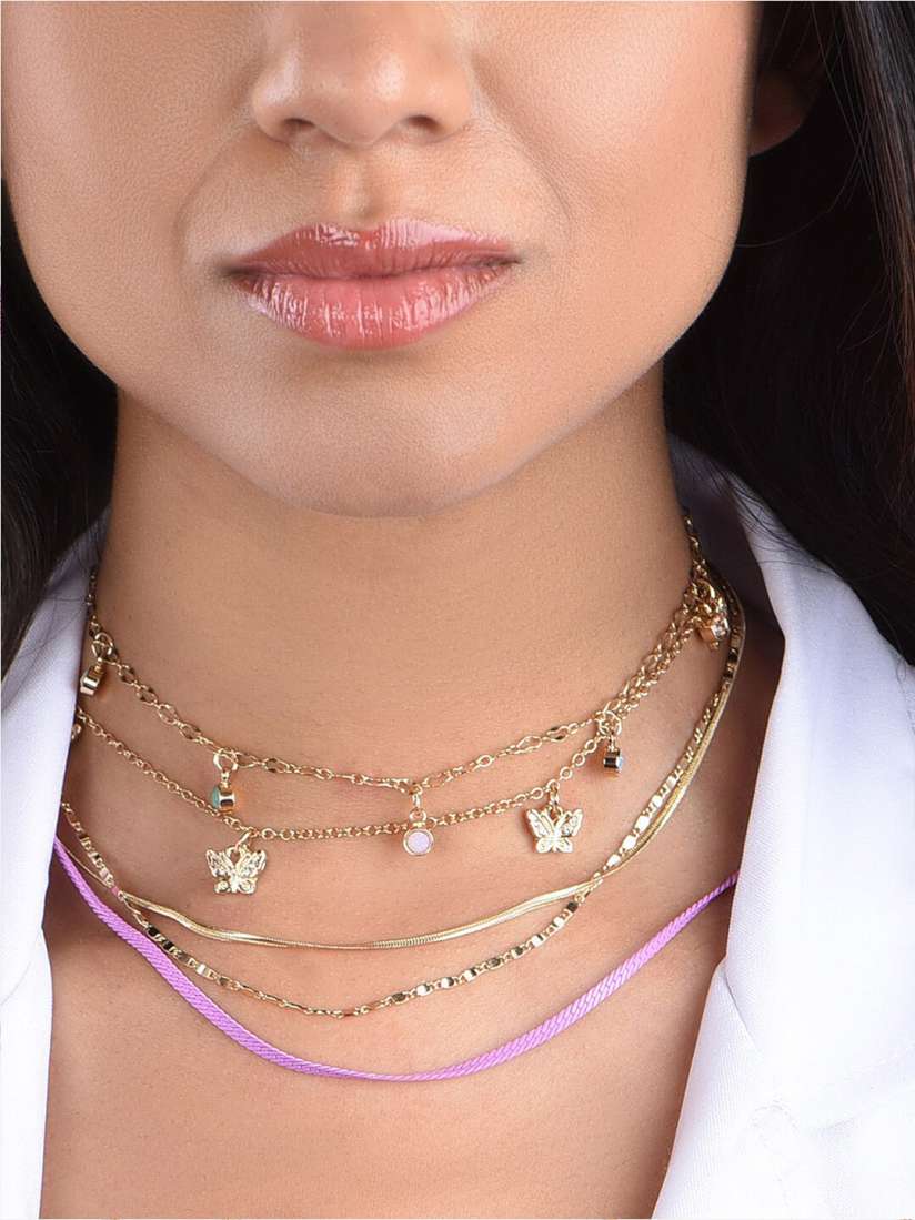 Buy ToniQ Set Of 4 Gold Plated Stone Studded Choker Necklace Necklace and Chains for Women 24214366 Myntra