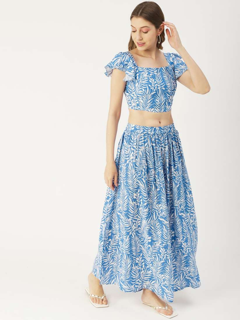 Buy Moomaya Printed Square Neck Crop Top Skirt Co Ords for Women 24216518 Myntra