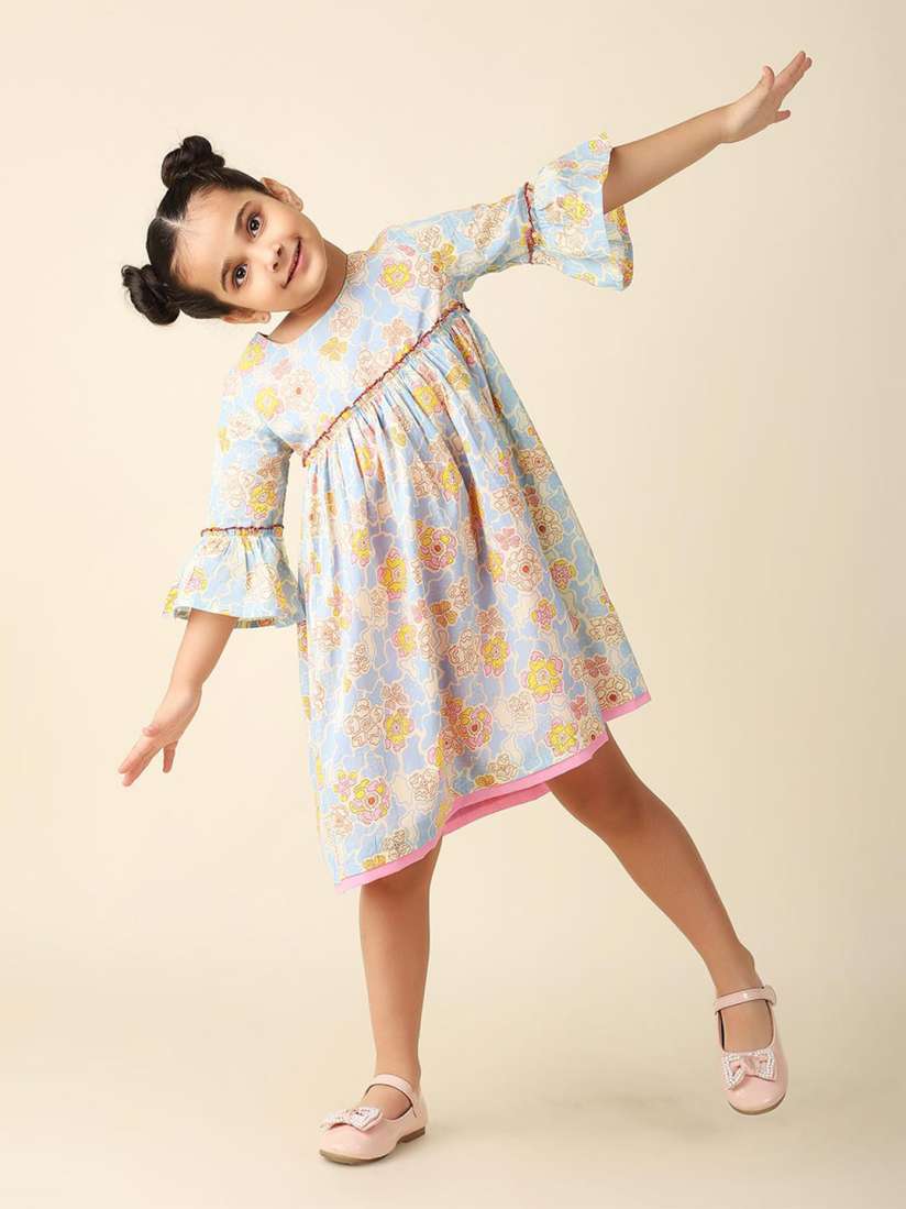 Buy Fabindia Girls Floral Printed Bell Sleeves Cotton A Line Dress Dresses for Girls 24217920 Myntra