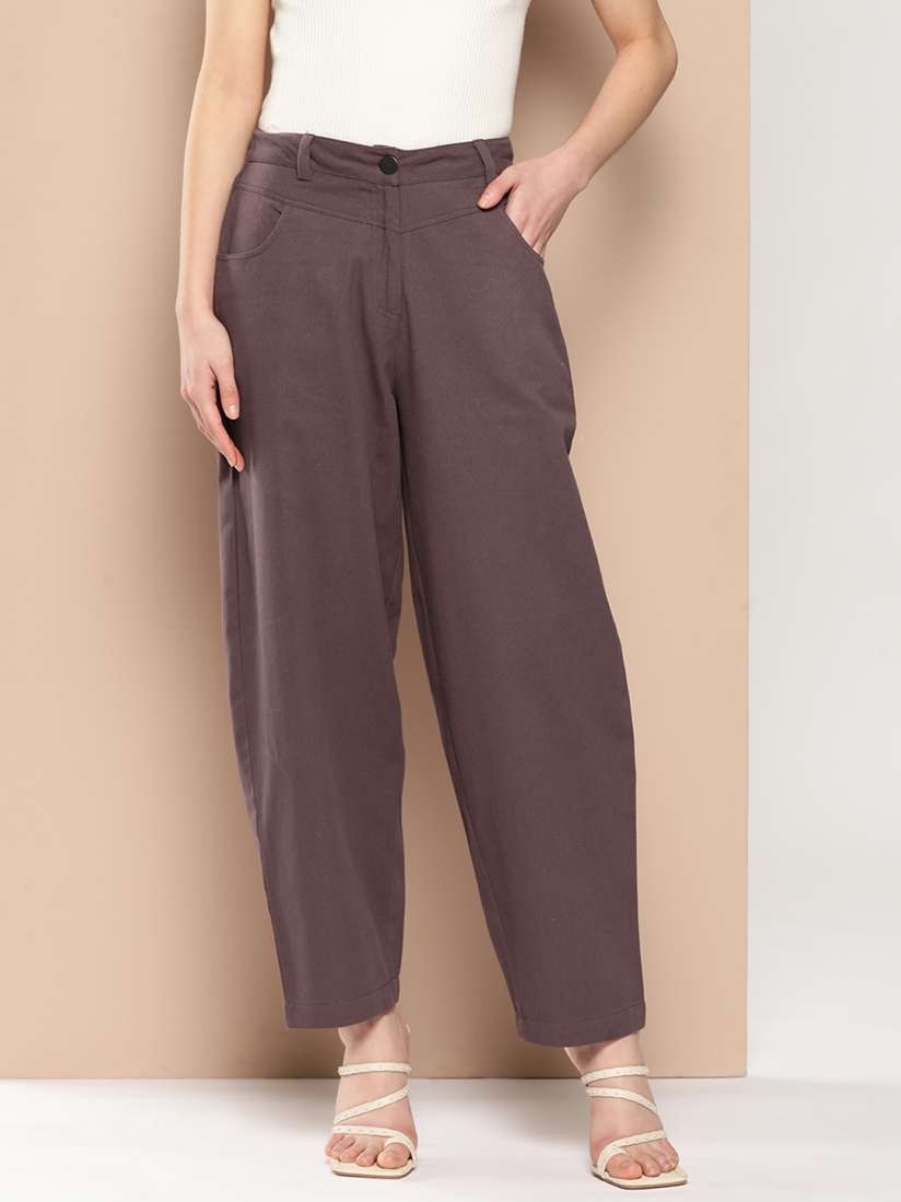 Buy Chemistry Women Pure Cotton High Rise Trousers Trousers for Women 24219266 Myntra