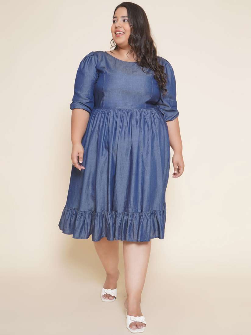 Buy Kiaahvi by JOHN PRIDE Plus Size Denim Fit Flare Dress Dresses for Women 24221546 Myntra
