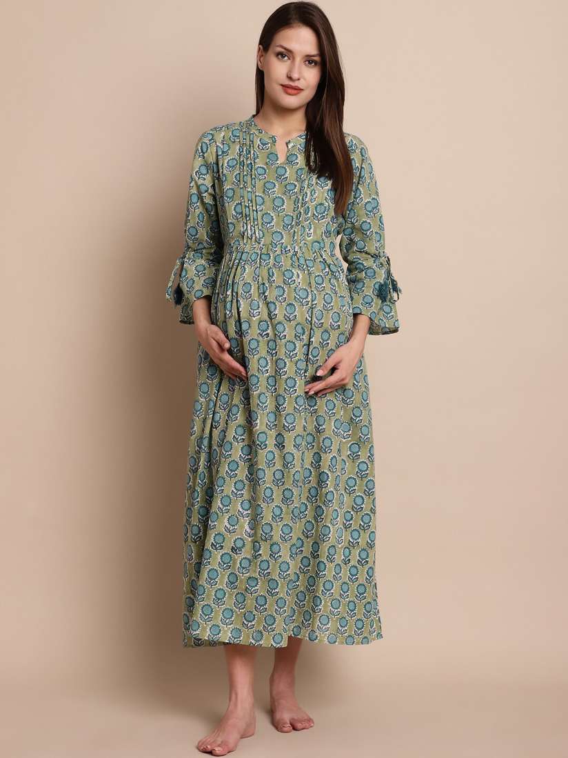 Buy Secret Wish Ethnic Motifs Printed Fit Flare Pure Cotton Maternity Feeding Midi Dress Dresses for Women 24232944 Myntra