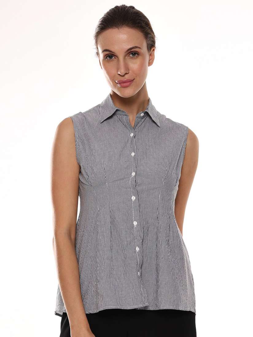 Buy Gazillion Pin Striped Modern Tailored Fit Sleeveless Pure Cotton Formal Shirt Shirts for Women 24234850 Myntra