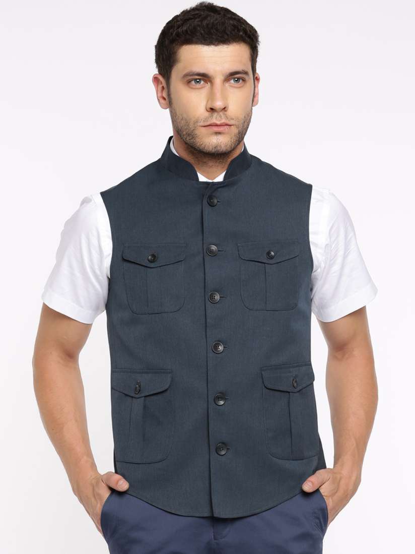Buy Peter England Men Blue Italian Fit Nehru Jacket Nehru Jackets for Men 2423759 Myntra