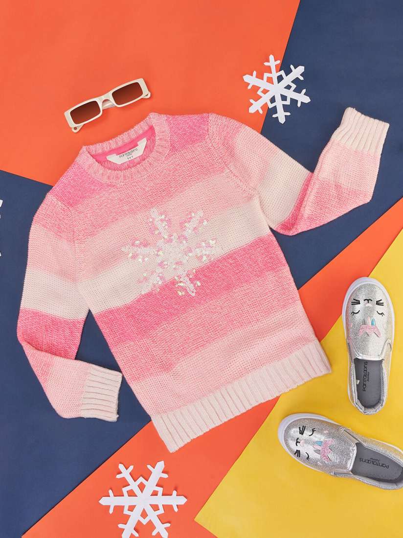 Buy Pantaloons Junior Girls Colourblocked Acrylic Pullover with Embellished Detail Sweaters for Girls 24238302 Myntra