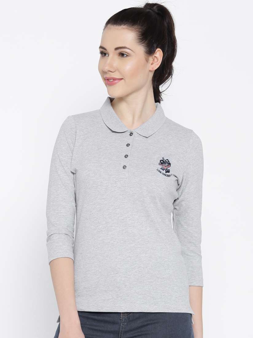 Buy Jockey Women Grey Melange Solid Polo Collar T shirt Tshirts for Women 2424811 Myntra
