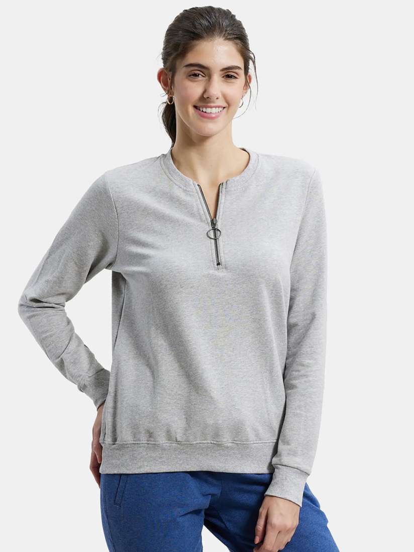 Buy Jockey Women Grey Melange Solid Sweatshirt Sweatshirts for Women 2424815 Myntra