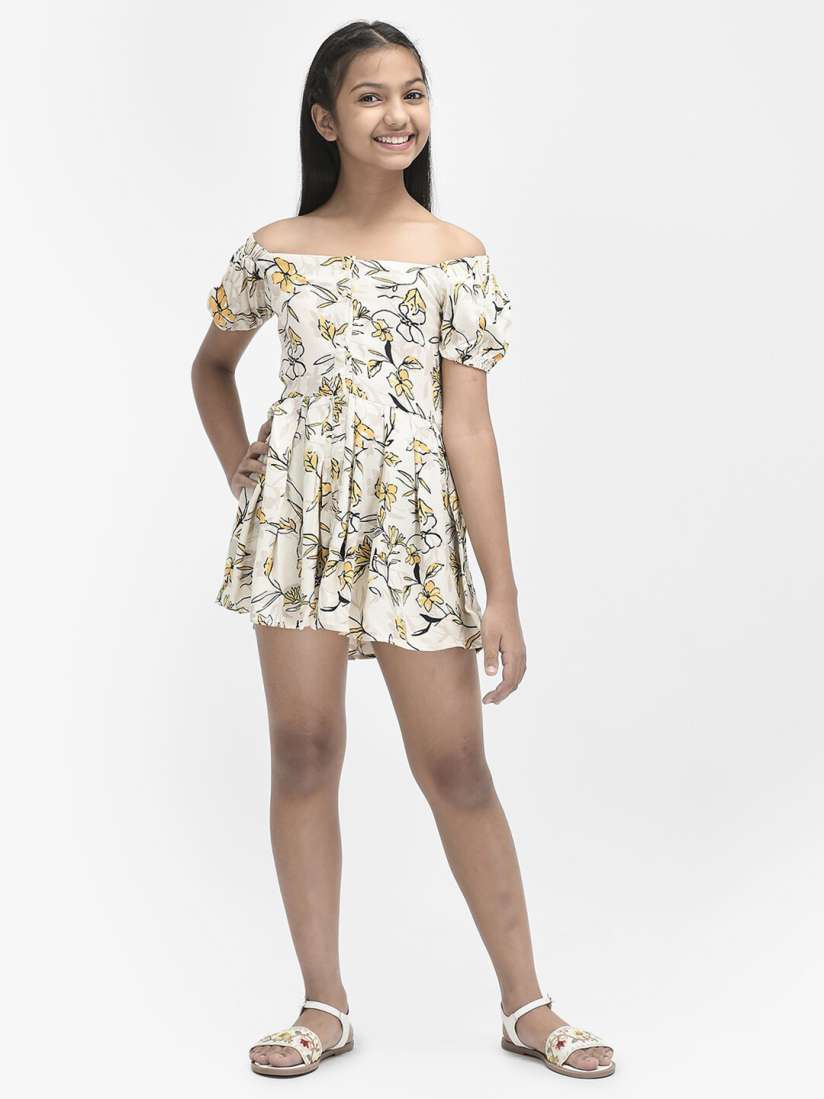 Buy Crimsoune Club Girls Floral Printed Off Shoulder Gathered Fit Flare Mini Dress Dresses for Girls 24251620 Myntra