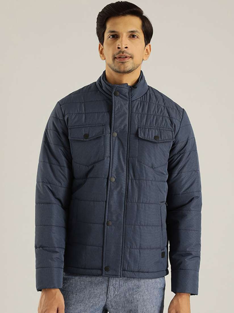 Buy Indian Terrain Men Navy Blue Checked Lightweight Longline Padded Jacket Jackets for Men 24252378 Myntra