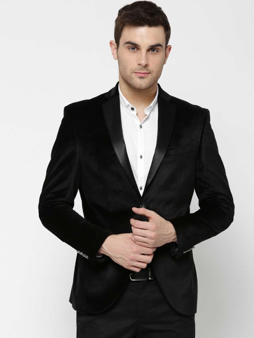 Buy Blackberrys Black Velvet Finish Slim Fit Tuxedo Blazer Blazers for Men 2425264 Myntra