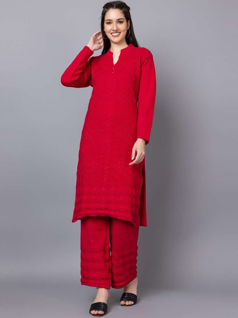 Buy TYSORT Geometric Self Design Beads and Stones Woolen Kurta With Palazzos Kurta Sets for Women 24258064 Myntra