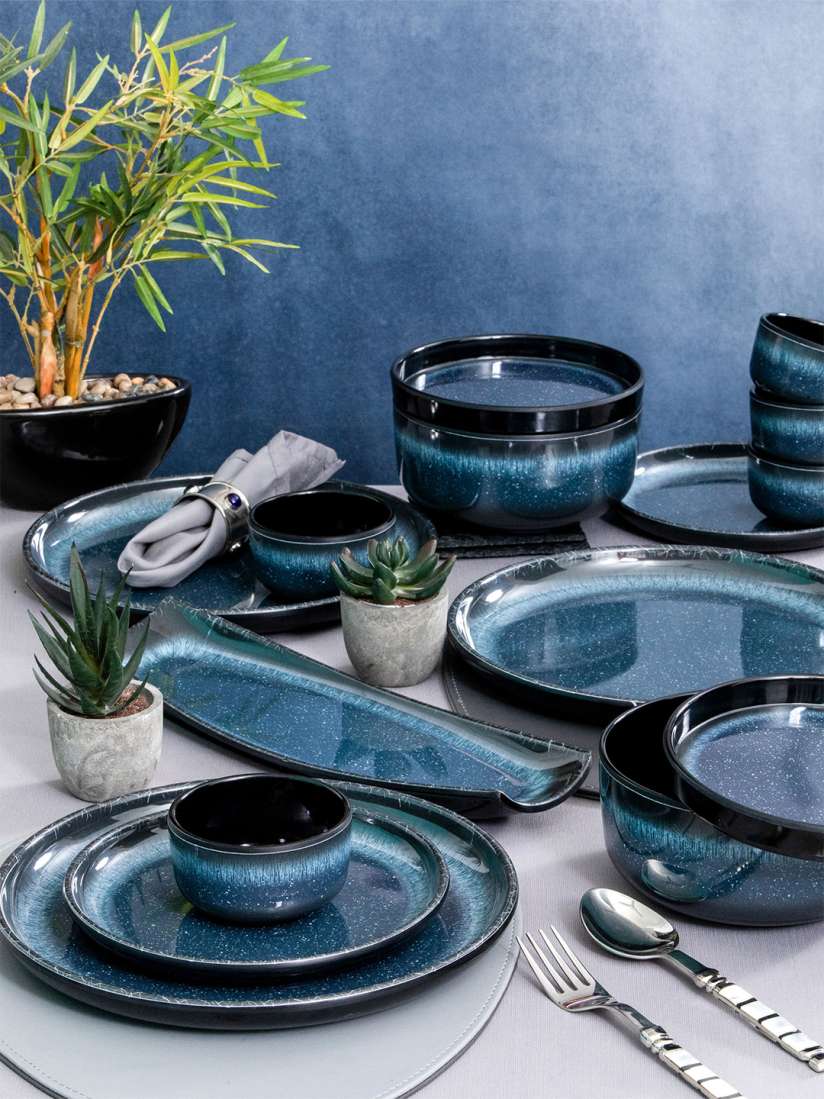 Buy Servewell Black Blue 23 Pieces Printed Melamine Glossy Dinner Set Dinner Set for Unisex 24261978 Myntra