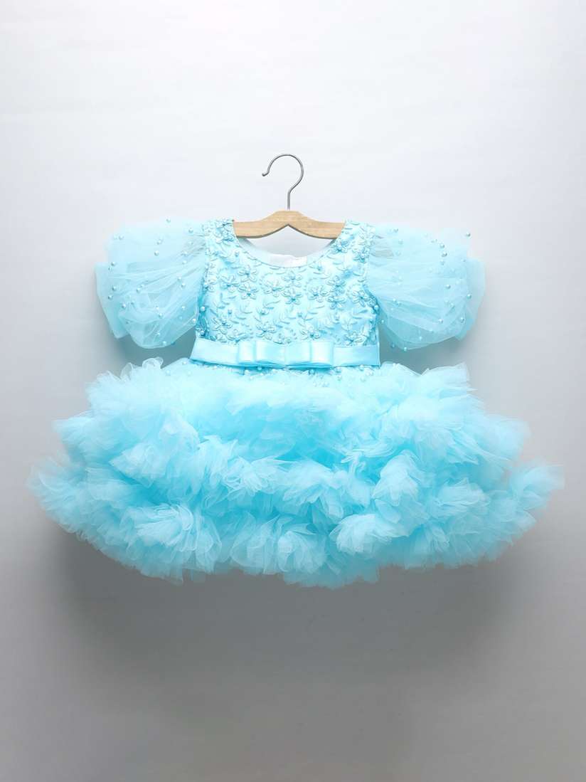 Buy MANY FROCKS Girls Floral Embroidered Puff Sleeves Embellished Fit Flare Dress Dresses for Girls 24264274 Myntra