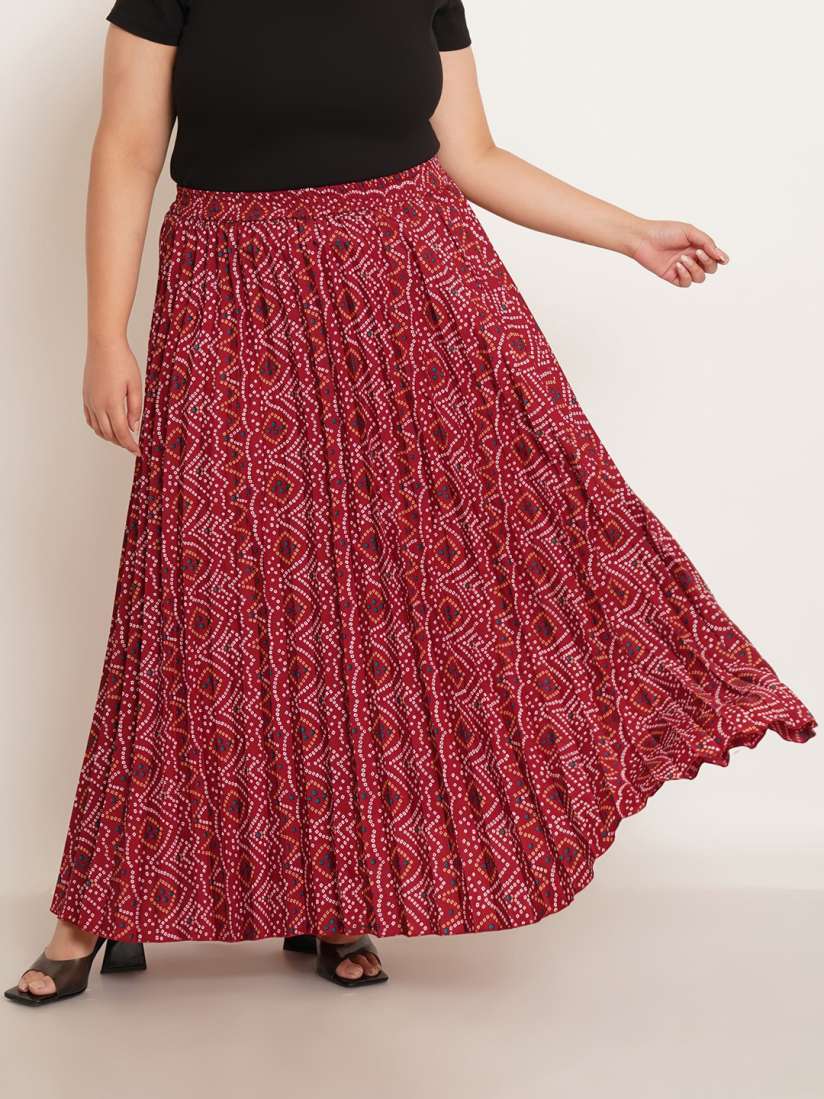 Buy U F Beyond Bandhani Ethnic Motifs Printed Pleated Flared Maxi Skirt Skirts for Women 24265078 Myntra