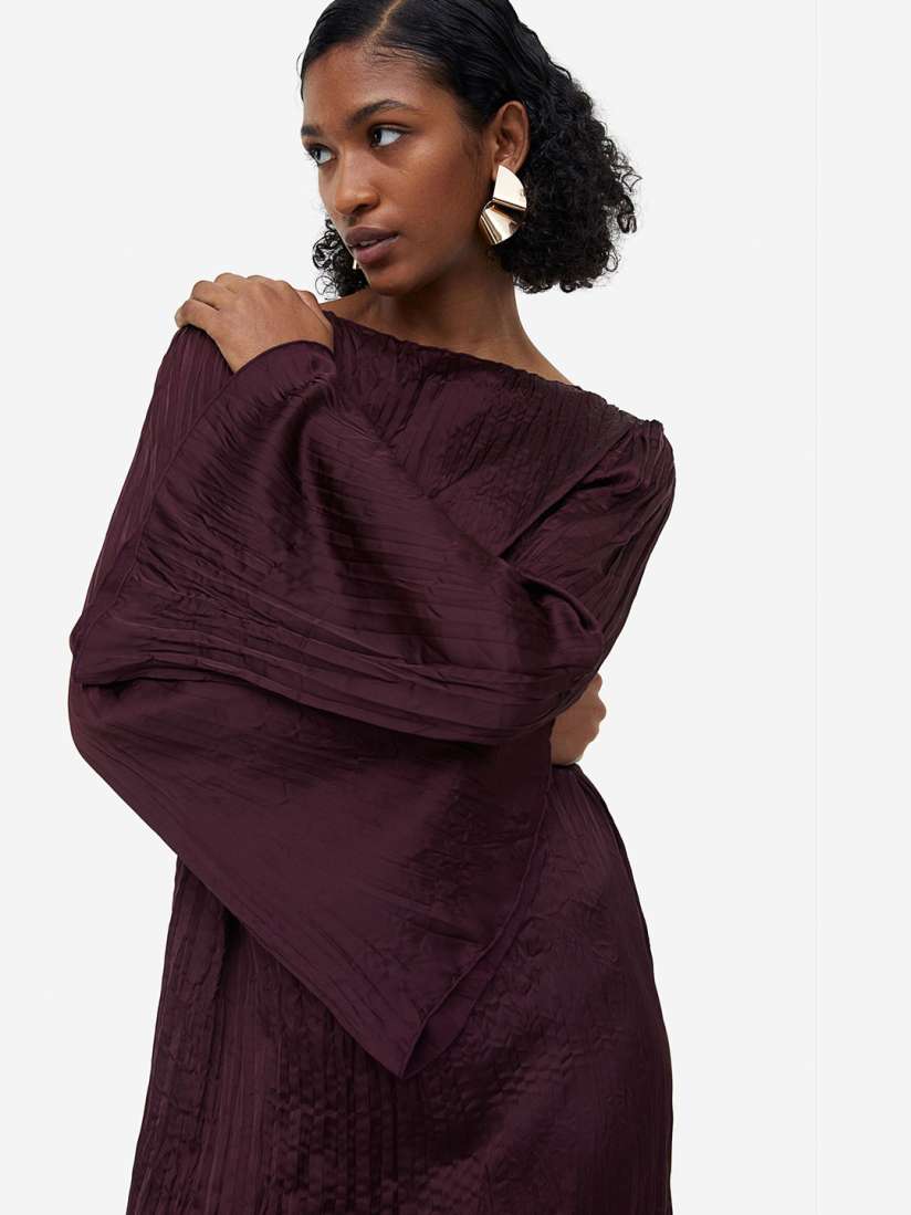 Pleated satin dress h&m cheap