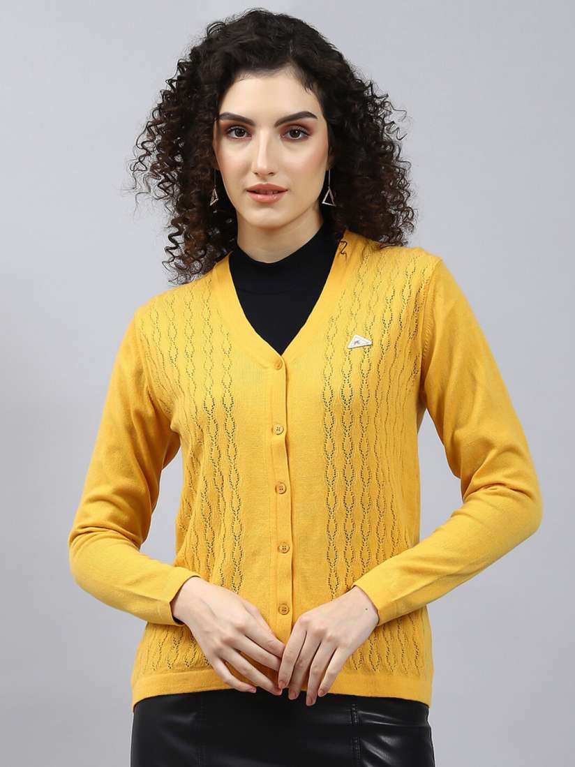 Buy Monte Carlo Yellow Striped Woollen Cardigan Sweaters for Women 24268266 Myntra