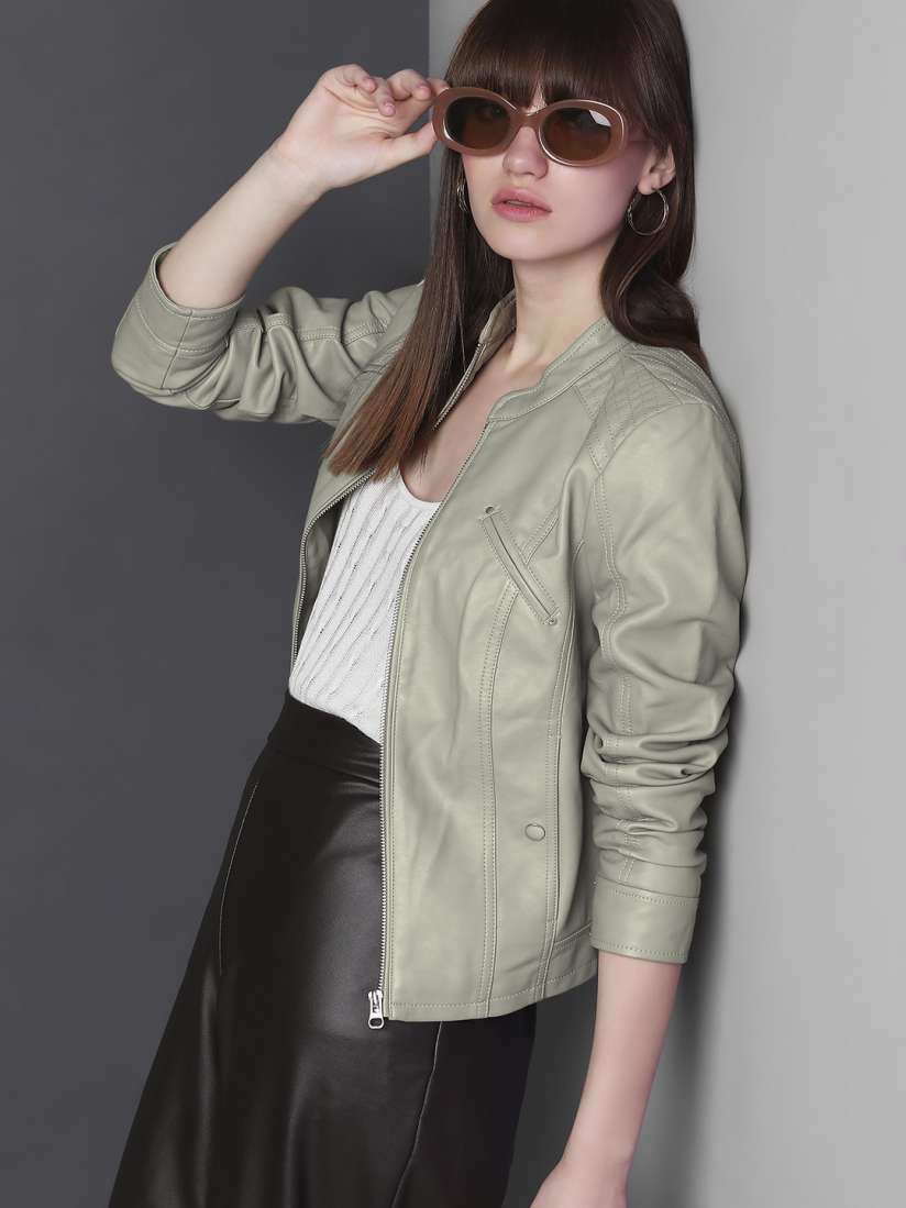 Buy Vero Moda Mandarin Collar Leather Jacket Jackets for Women 24269734 Myntra