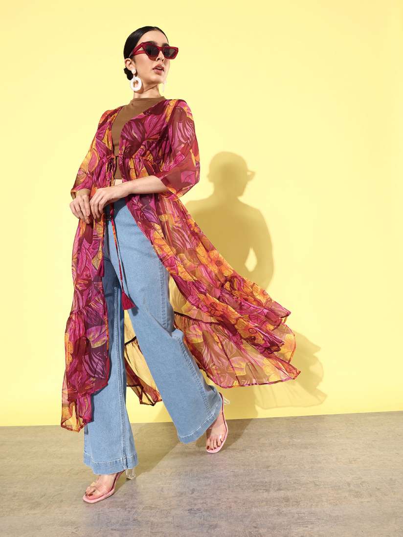 Buy QUIERO Floral Printed Longline Tie Up Shrug Shrug for Women 24274554 Myntra