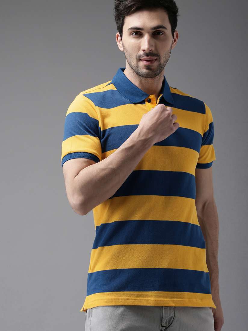 Yellow blue striped t shirt outlet